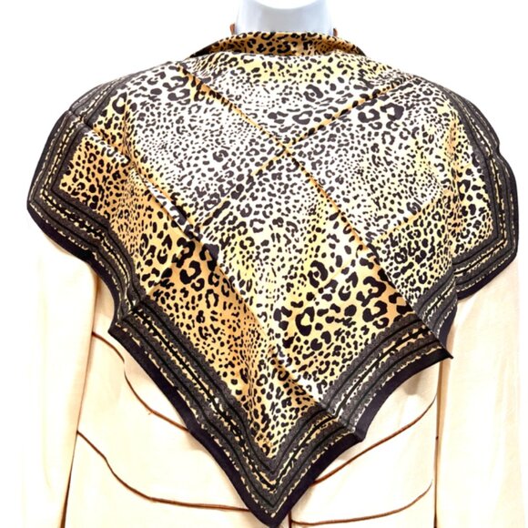 New Unused G ivechy Mini Scarf cotton 19.5 " Brown Black Leopard printed (96 - Picture 2 of 6